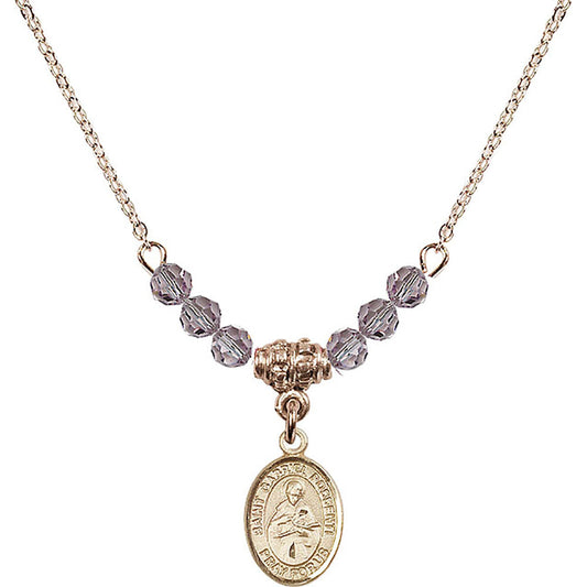 14kt Gold Filled Saint Gabriel Possenti Birthstone Necklace with Light Amethyst Beads - 9279