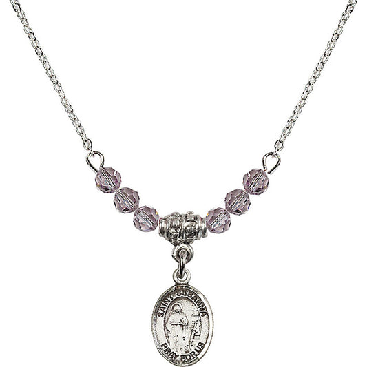 Sterling Silver Saint Susanna Birthstone Necklace with Light Amethyst Beads - 9280