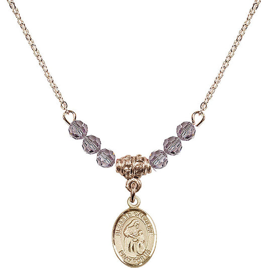 14kt Gold Filled Blessed Caroline Gerhardinger Birthstone Necklace with Light Amethyst Beads - 9281