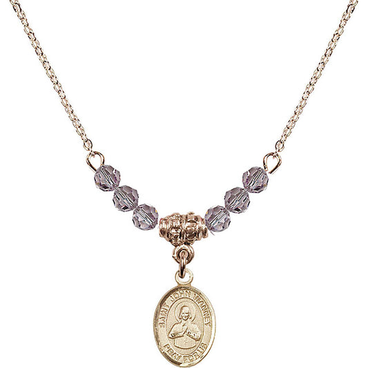 14kt Gold Filled Saint John Vianney Birthstone Necklace with Light Amethyst Beads - 9282