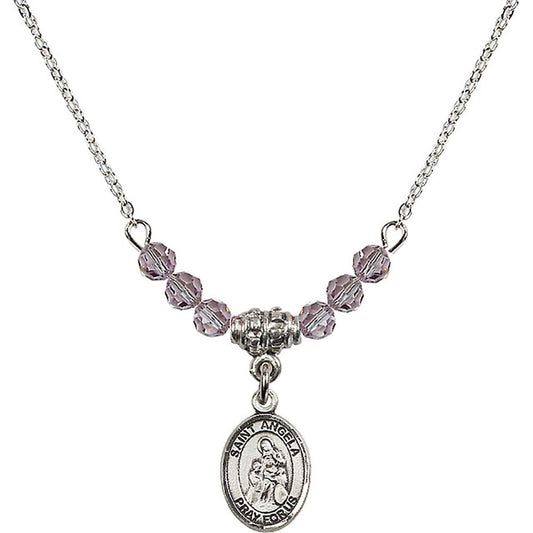 Sterling Silver Saint Angela Merici Birthstone Necklace with Light Amethyst Beads - 9284
