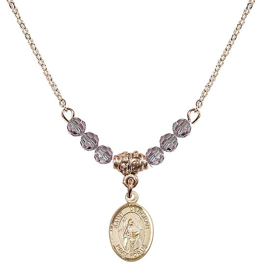 14kt Gold Filled Saint Deborah Birthstone Necklace with Light Amethyst Beads - 9286