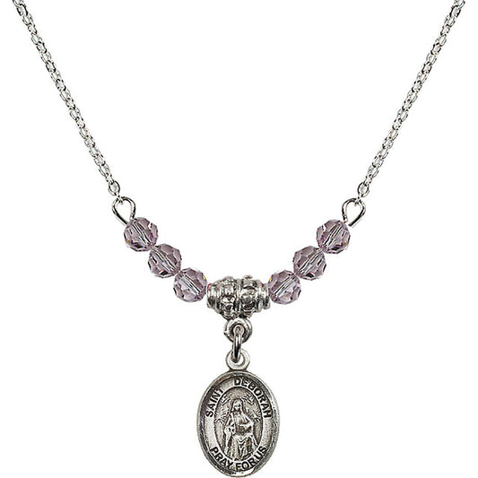 Sterling Silver Saint Deborah Birthstone Necklace with Light Amethyst Beads - 9286