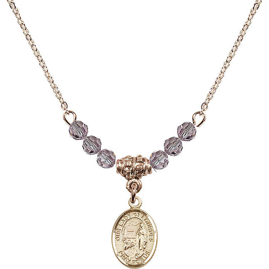 14kt Gold Filled Our Lady of Lourdes Birthstone Necklace with Light Amethyst Beads - 9288