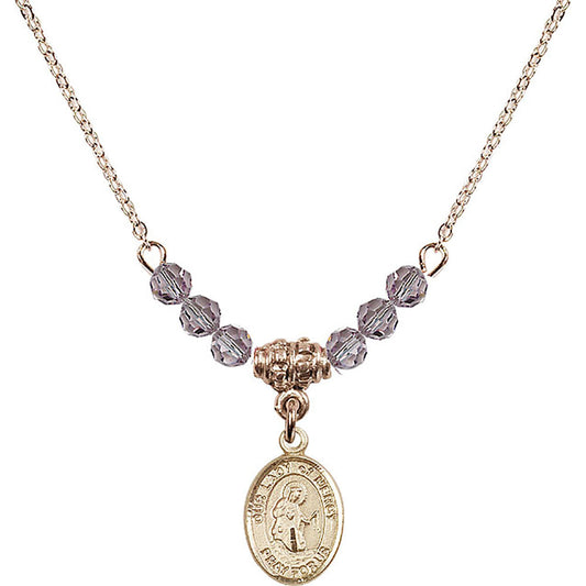14kt Gold Filled Our Lady of Mercy Birthstone Necklace with Light Amethyst Beads - 9289