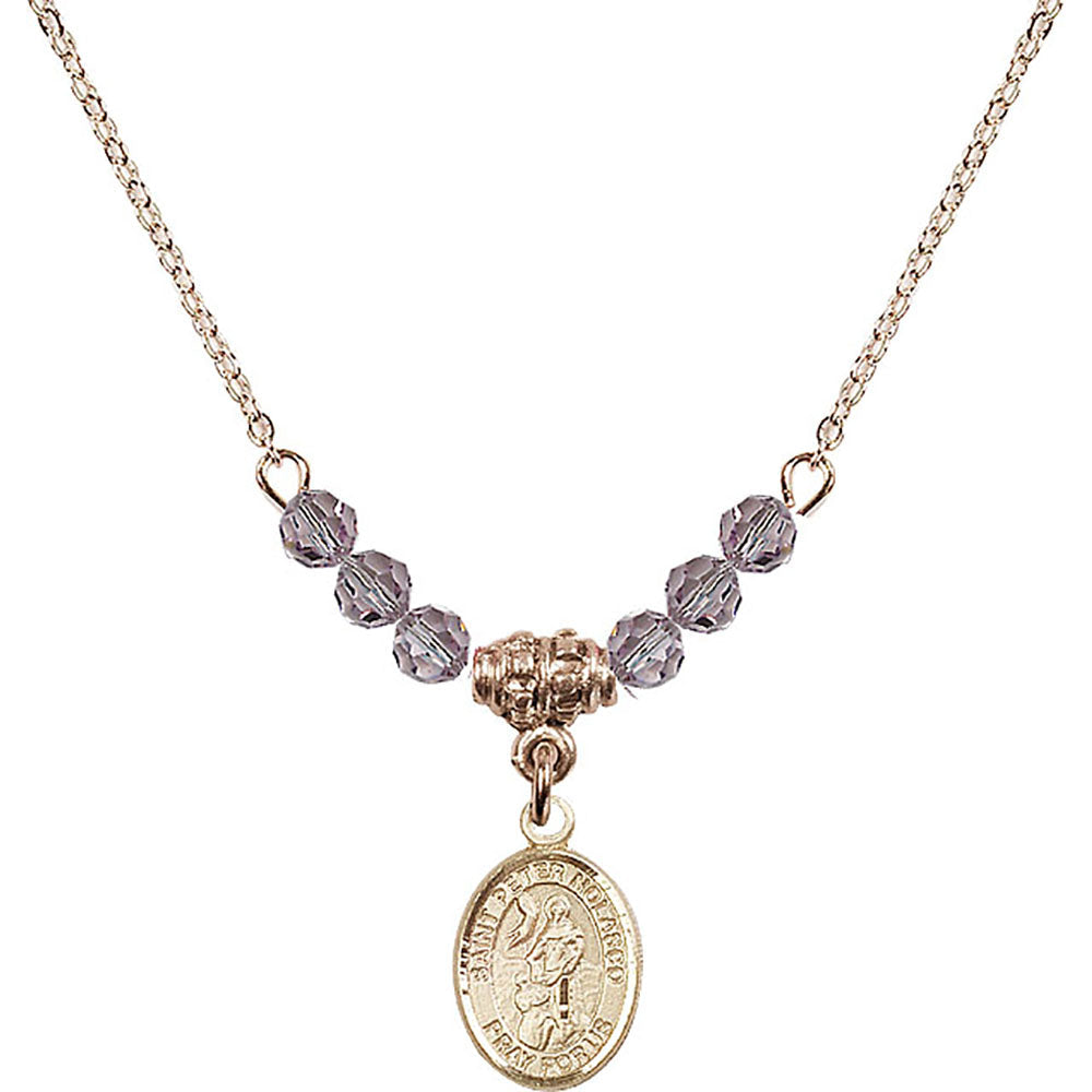 14kt Gold Filled Saint Peter Nolasco Birthstone Necklace with Light Amethyst Beads - 9291