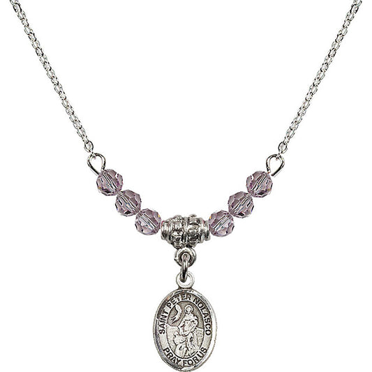 Sterling Silver Saint Peter Nolasco Birthstone Necklace with Light Amethyst Beads - 9291