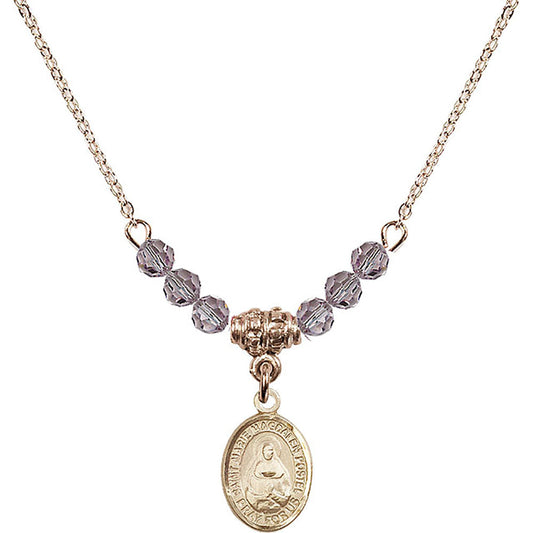 14kt Gold Filled Saint Marie Magdalen Postel Birthstone Necklace with Light Amethyst Beads - 9294
