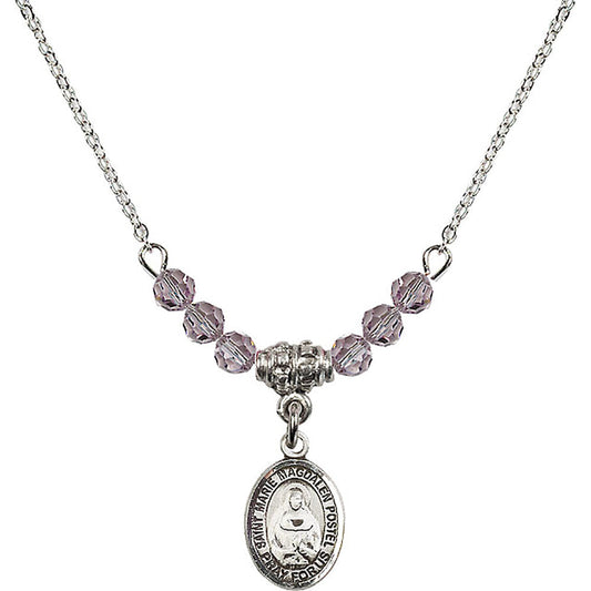Sterling Silver Saint Marie Magdalen Postel Birthstone Necklace with Light Amethyst Beads - 9294