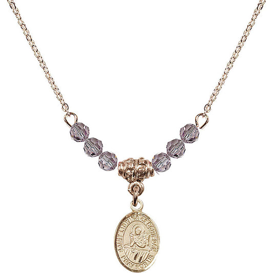 14kt Gold Filled Saint Lidwina of Schiedam Birthstone Necklace with Light Amethyst Beads - 9297