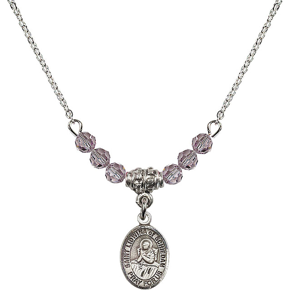 Sterling Silver Saint Lidwina of Schiedam Birthstone Necklace with Light Amethyst Beads - 9297