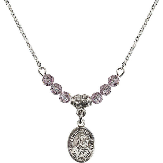 Sterling Silver Saint Lidwina of Schiedam Birthstone Necklace with Light Amethyst Beads - 9297