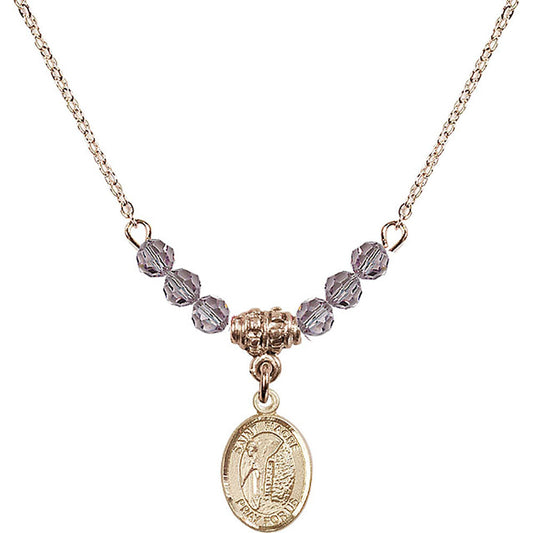 14kt Gold Filled Saint Fiacre Birthstone Necklace with Light Amethyst Beads - 9298