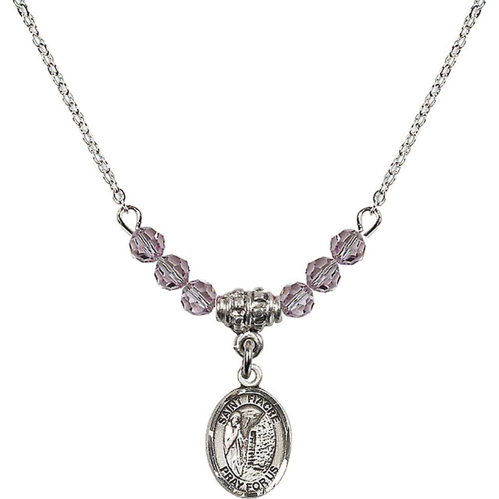 Sterling Silver Saint Fiacre Birthstone Necklace with Light Amethyst Beads - 9298