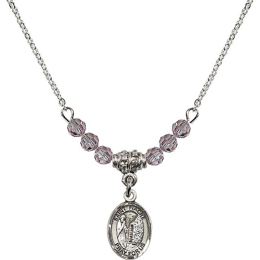 Sterling Silver Saint Fiacre Birthstone Necklace with Light Amethyst Beads - 9298
