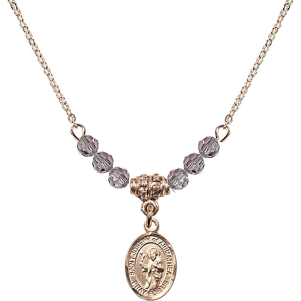 14kt Gold Filled Saint Joseph of Arimathea Birthstone Necklace with Light Amethyst Beads - 9300