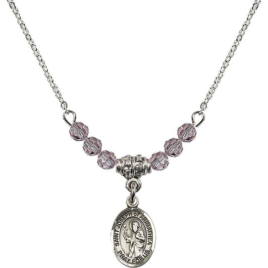 Sterling Silver Saint Joseph of Arimathea Birthstone Necklace with Light Amethyst Beads - 9300