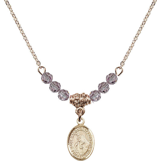 14kt Gold Filled Saint Margaret of Cortona Birthstone Necklace with Light Amethyst Beads - 9301