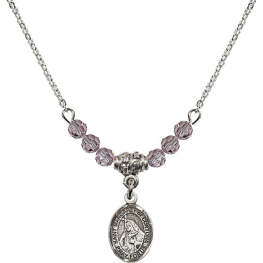 Sterling Silver Saint Margaret of Cortona Birthstone Necklace with Light Amethyst Beads - 9301