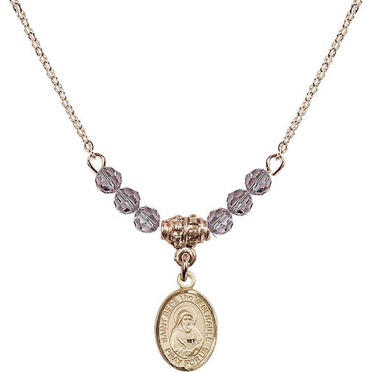 14kt Gold Filled Saint Bede the Venerable Birthstone Necklace with Light Amethyst Beads - 9302