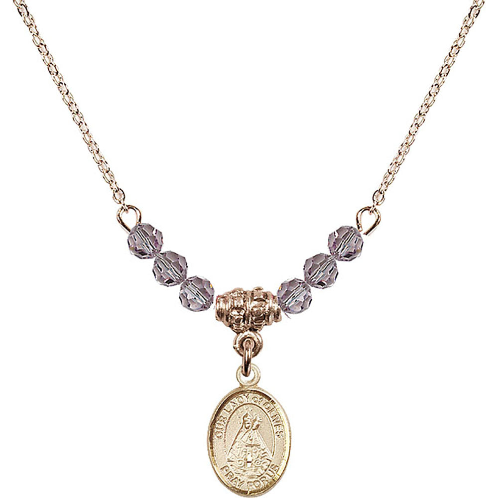 14kt Gold Filled Our Lady of Olives Birthstone Necklace with Light Amethyst Beads - 9303