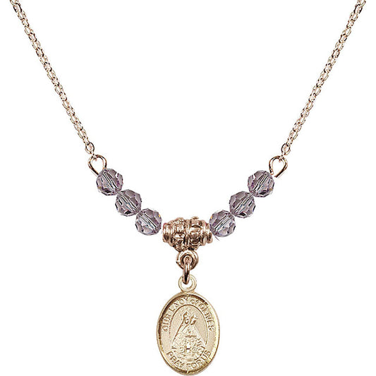 14kt Gold Filled Our Lady of Olives Birthstone Necklace with Light Amethyst Beads - 9303