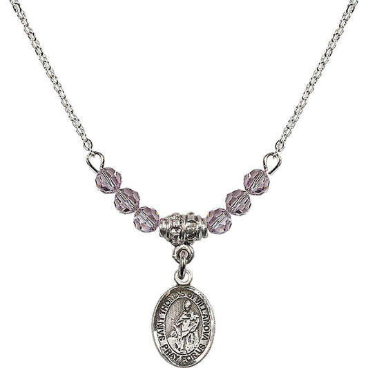 Sterling Silver Saint Thomas of Villanova Birthstone Necklace with Light Amethyst Beads - 9304