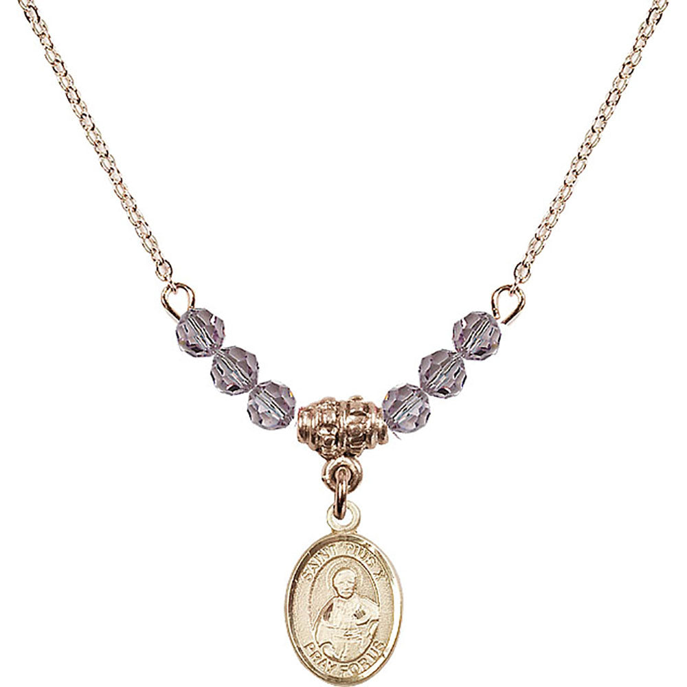 14kt Gold Filled Saint Pius X Birthstone Necklace with Light Amethyst Beads - 9305