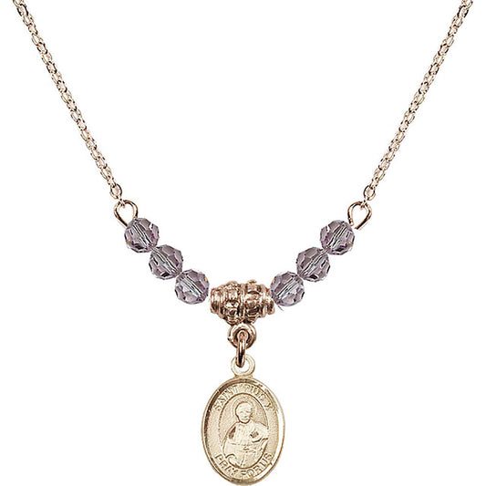 14kt Gold Filled Saint Pius X Birthstone Necklace with Light Amethyst Beads - 9305