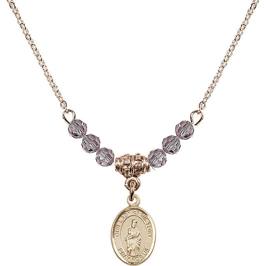 14kt Gold Filled Our Lady of Victory Birthstone Necklace with Light Amethyst Beads - 9306