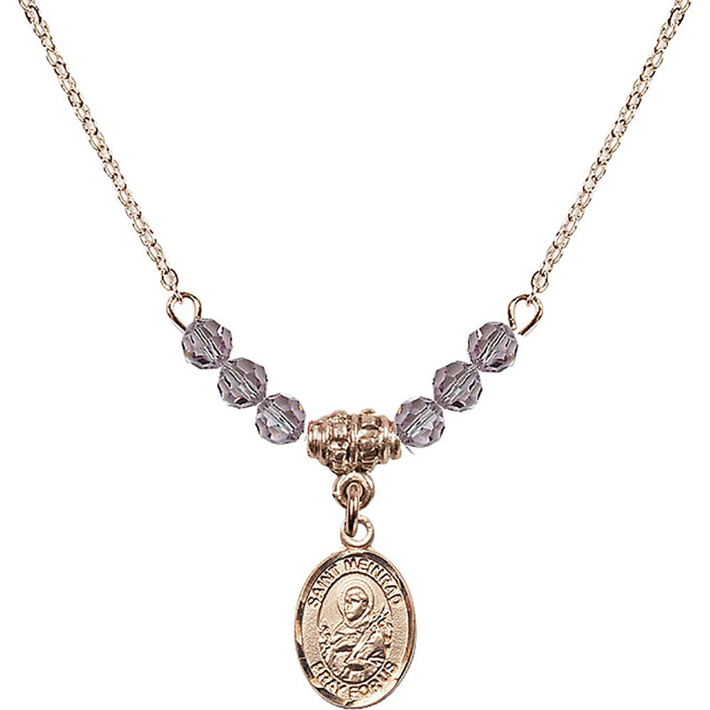 14kt Gold Filled Saint Meinrad of Einsiedeln Birthstone Necklace with Light Amethyst Beads - 9307