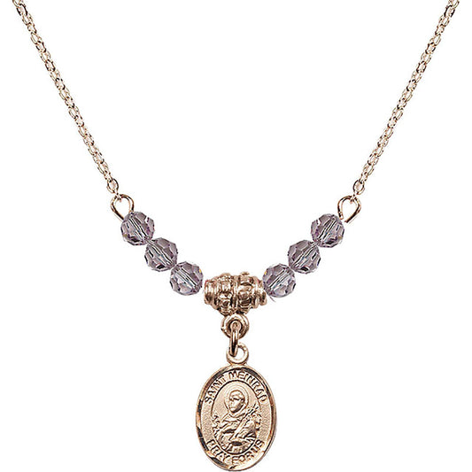 14kt Gold Filled Saint Meinrad of Einsiedeln Birthstone Necklace with Light Amethyst Beads - 9307
