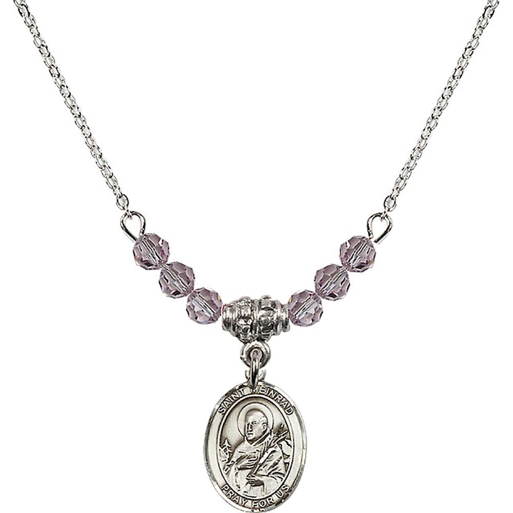 Sterling Silver Saint Meinrad of Einsiedeln Birthstone Necklace with Light Amethyst Beads - 9307