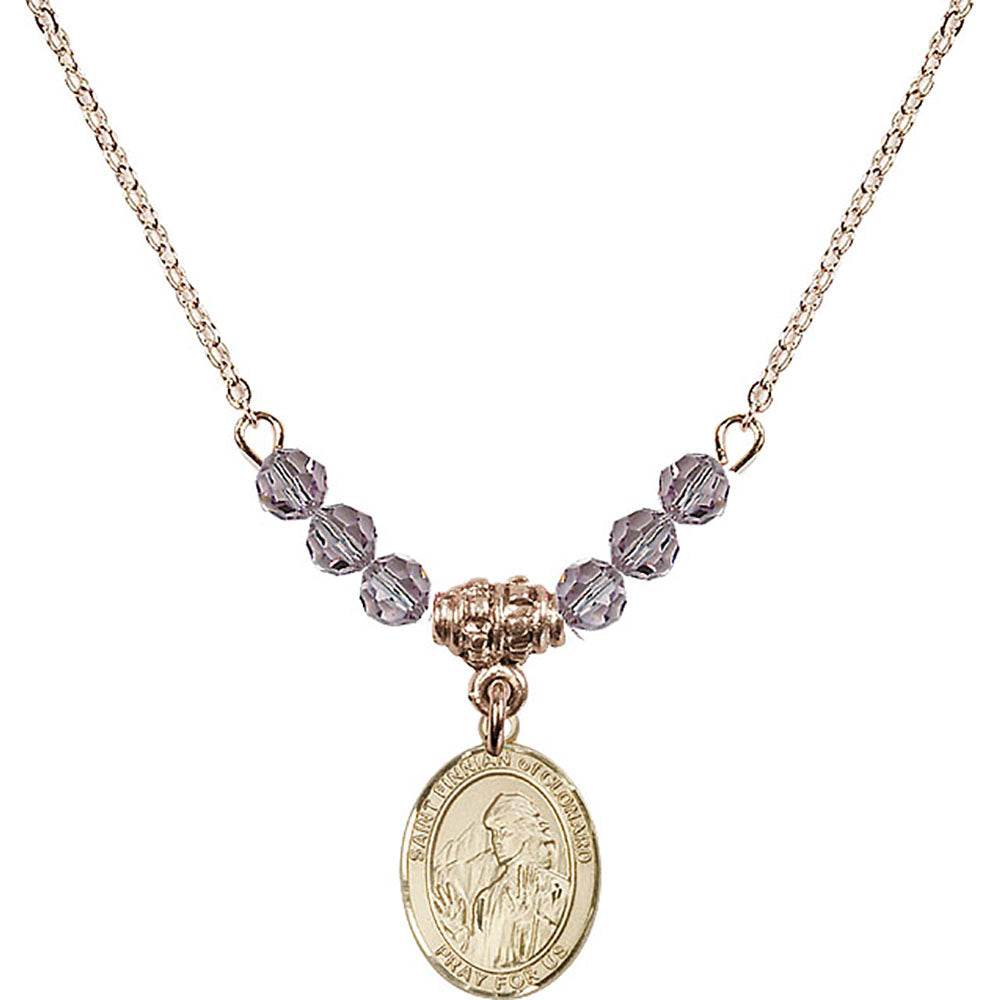 14kt Gold Filled Saint Finnian of Clonard Birthstone Necklace with Light Amethyst Beads - 9308