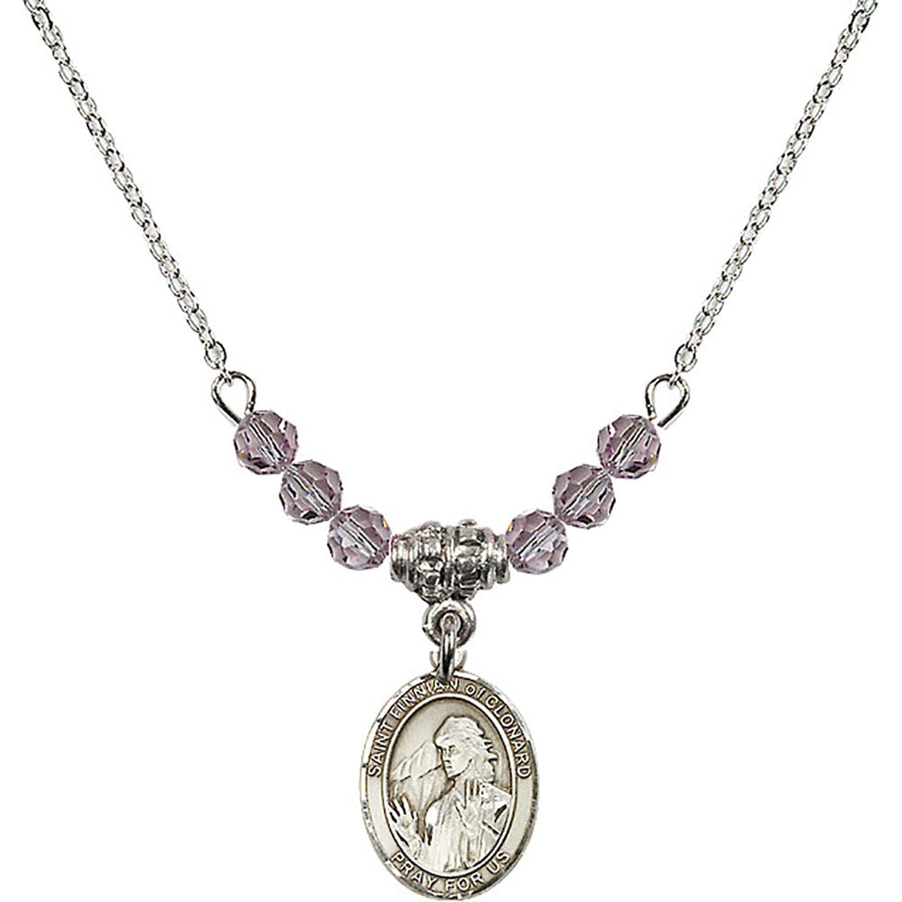 Sterling Silver Saint Finnian of Clonard Birthstone Necklace with Light Amethyst Beads - 9308