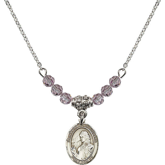 Sterling Silver Saint Finnian of Clonard Birthstone Necklace with Light Amethyst Beads - 9308