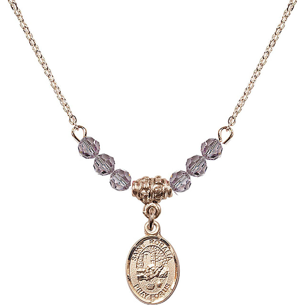 14kt Gold Filled Saint Rosalia Birthstone Necklace with Light Amethyst Beads - 9309