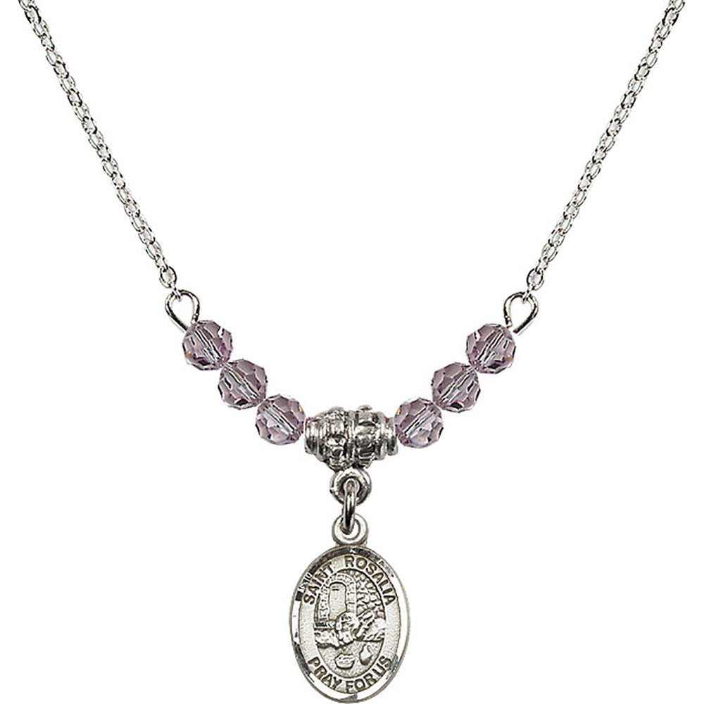 Sterling Silver Saint Rosalia Birthstone Necklace with Light Amethyst Beads - 9309