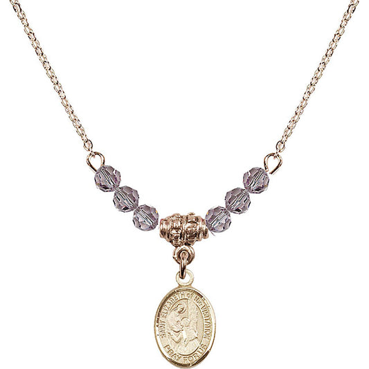 14kt Gold Filled Saint Elizabeth of the Visitation Birthstone Necklace with Light Amethyst Beads - 9311