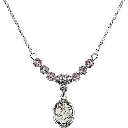 Sterling Silver Saint Elizabeth of the Visitation Birthstone Necklace with Light Amethyst Beads - 9311
