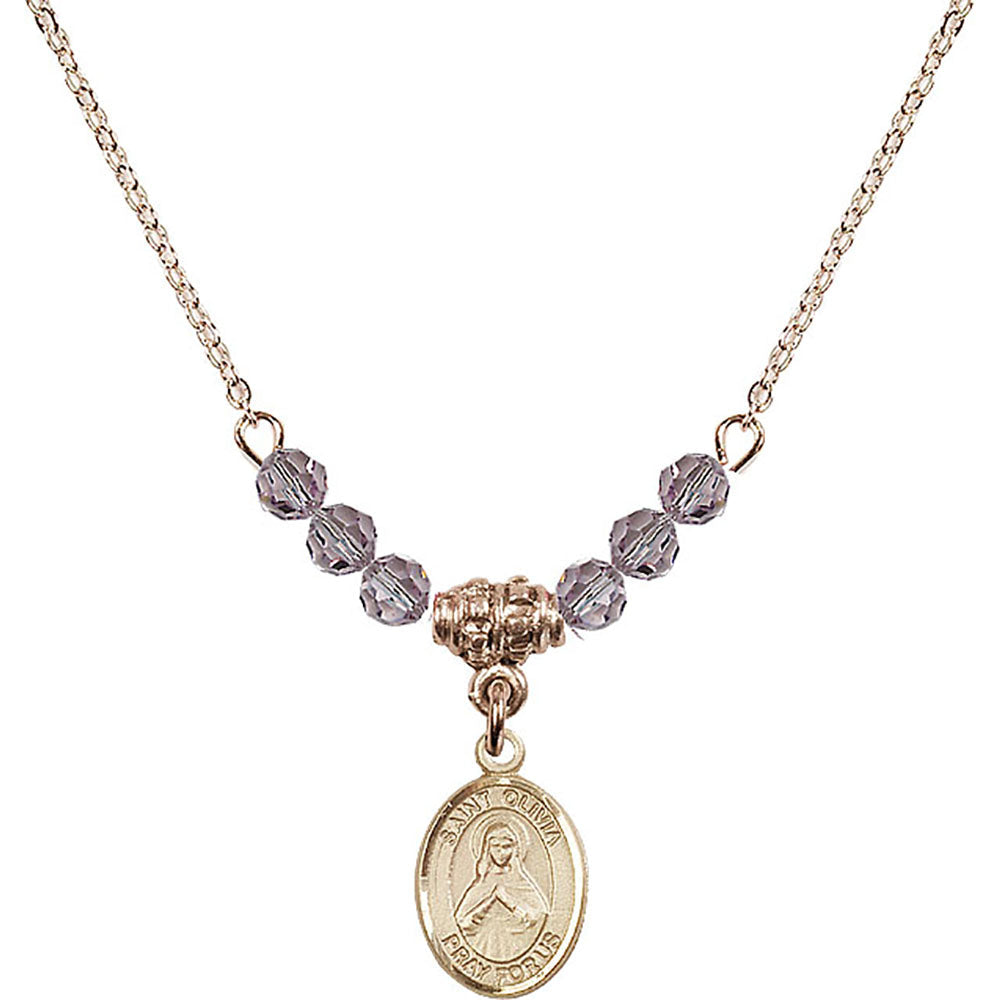 14kt Gold Filled Saint Olivia Birthstone Necklace with Light Amethyst Beads - 9312