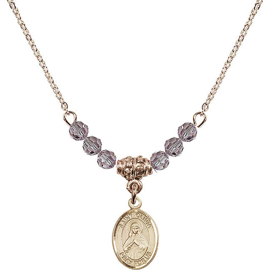 14kt Gold Filled Saint Olivia Birthstone Necklace with Light Amethyst Beads - 9312