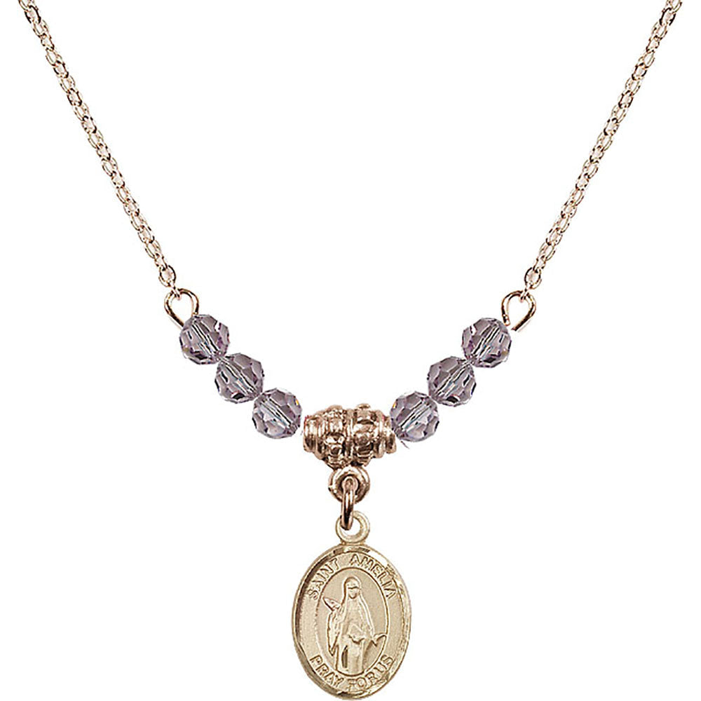 14kt Gold Filled Saint Amelia Birthstone Necklace with Light Amethyst Beads - 9313