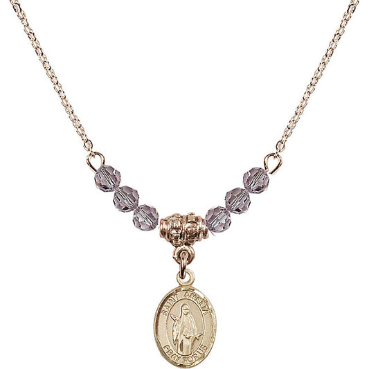 14kt Gold Filled Saint Amelia Birthstone Necklace with Light Amethyst Beads - 9313
