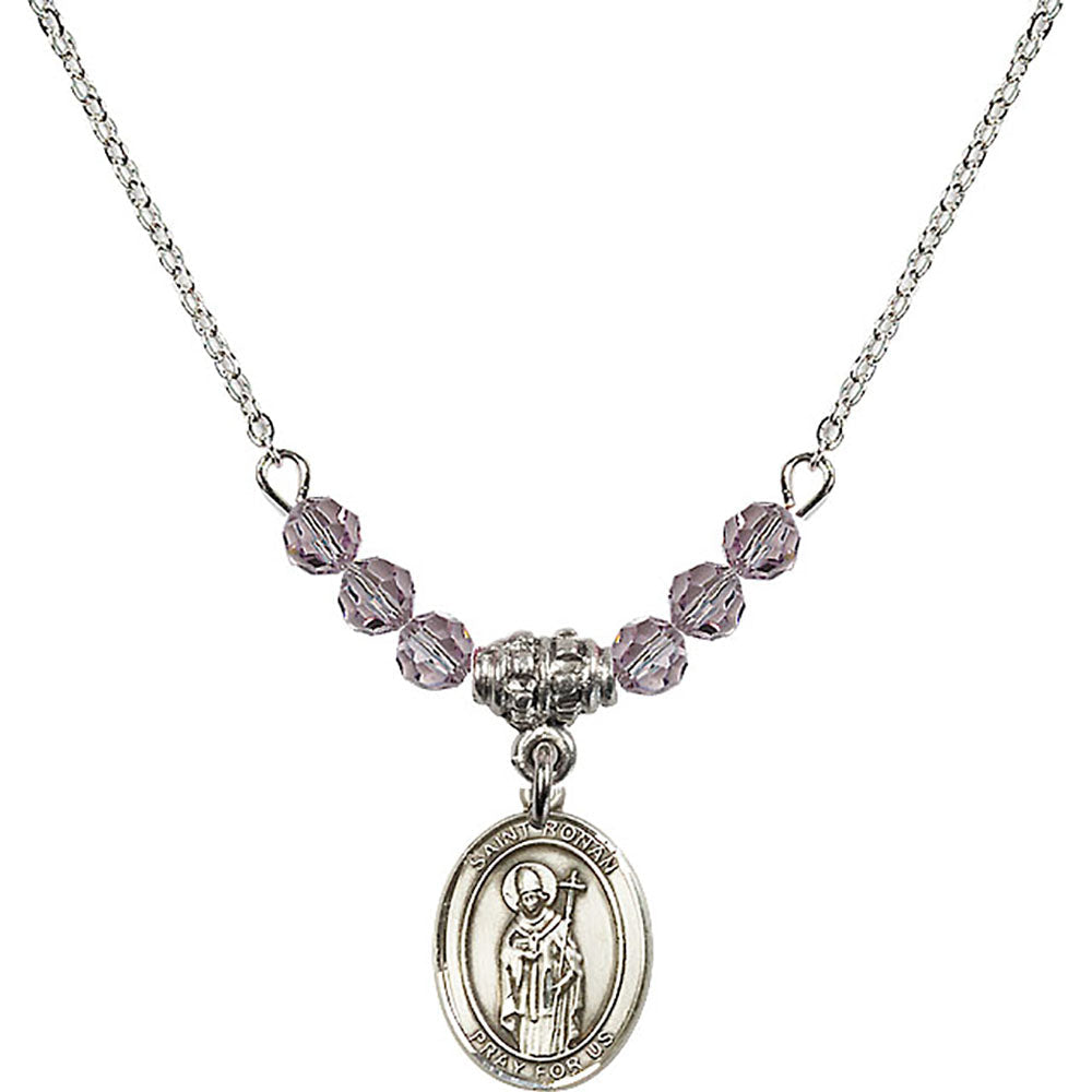 Sterling Silver Saint Ronan Birthstone Necklace with Light Amethyst Beads - 9315