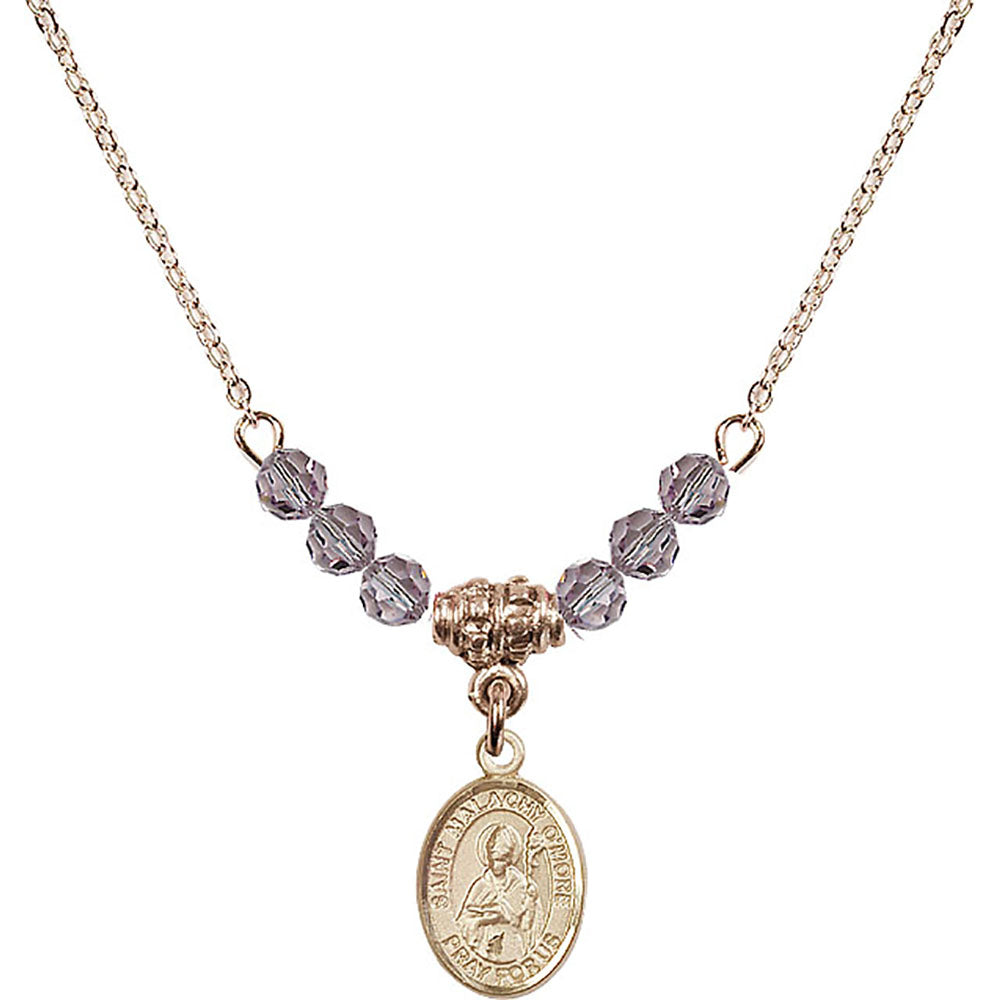 14kt Gold Filled Saint Malachy O'More Birthstone Necklace with Light Amethyst Beads - 9316