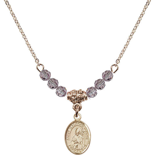 14kt Gold Filled Saint Malachy O'More Birthstone Necklace with Light Amethyst Beads - 9316