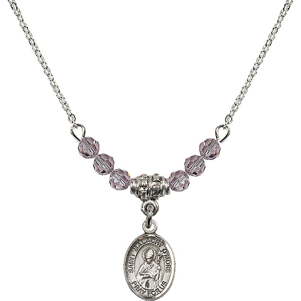 Sterling Silver Saint Malachy O'More Birthstone Necklace with Light Amethyst Beads - 9316