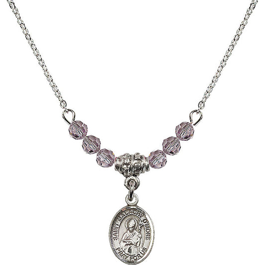 Sterling Silver Saint Malachy O'More Birthstone Necklace with Light Amethyst Beads - 9316