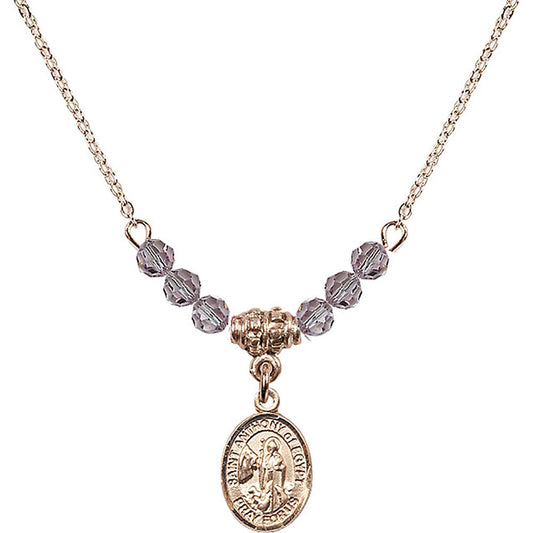 14kt Gold Filled Saint Anthony of Egypt Birthstone Necklace with Light Amethyst Beads - 9317